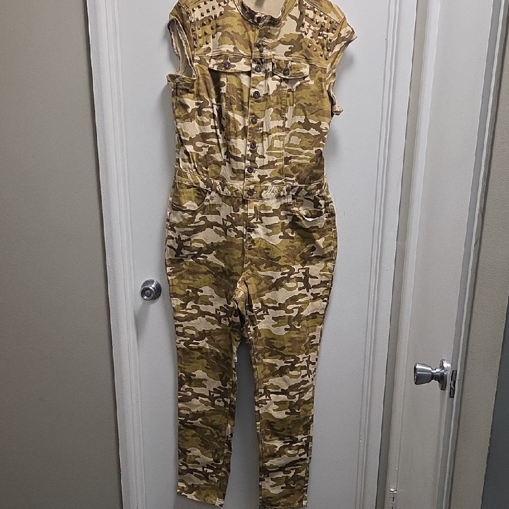 Ashley Stewart Camouflage Jumpsuit with Studded Detail